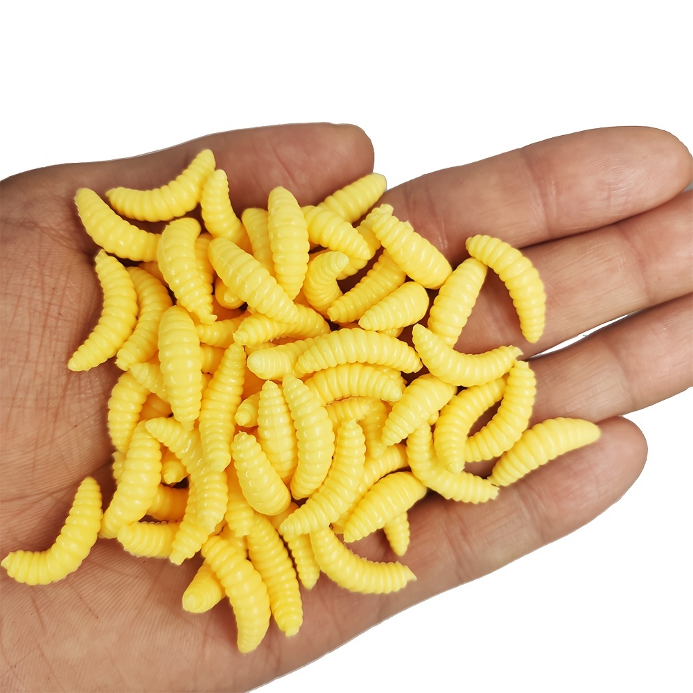 100Pcs Bass Fishing Worms Lures Maggot Baits Bread Worm Silicone