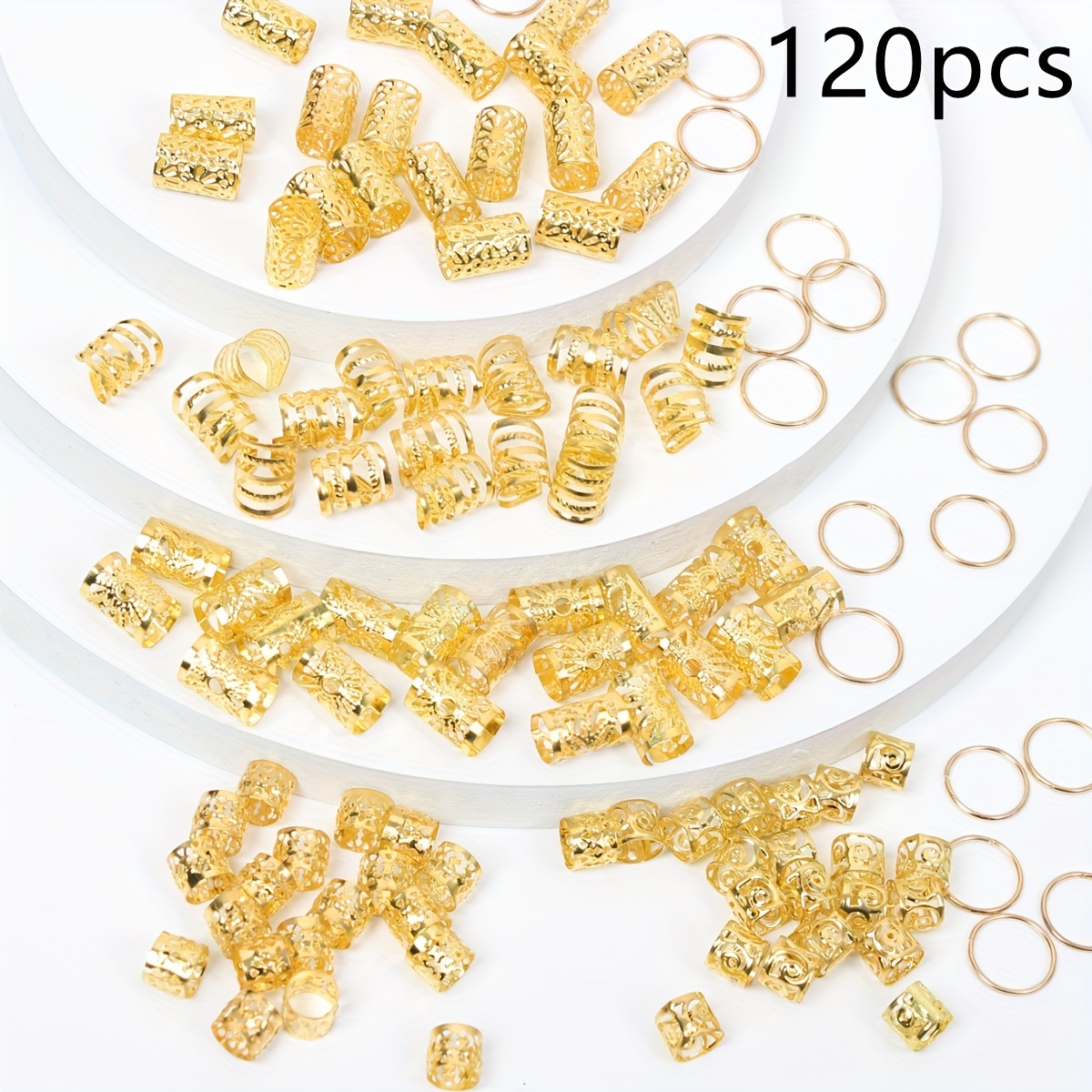 80pcs Alloy Hair Ring Dreadlock Hair Beads Braid Hair Tube Hair Accessories for Girls Women,Hair Products,Temu