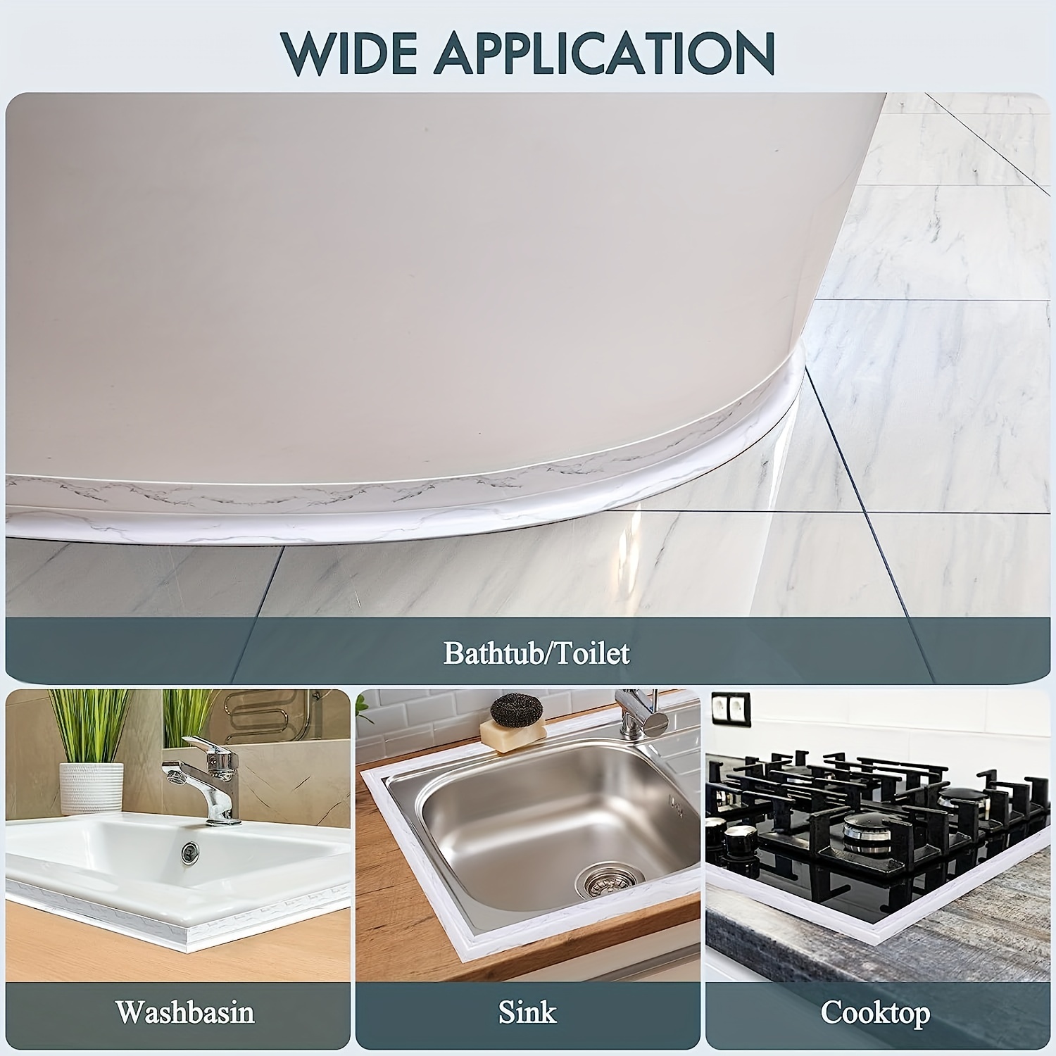 Caulk Strip Tape, PVC Waterproof Self Adhesive Tape for Bathtub Bathroom Shower Toilet Kitchen Sink Floor Wall Corner Edge Sealing Protector with Seal