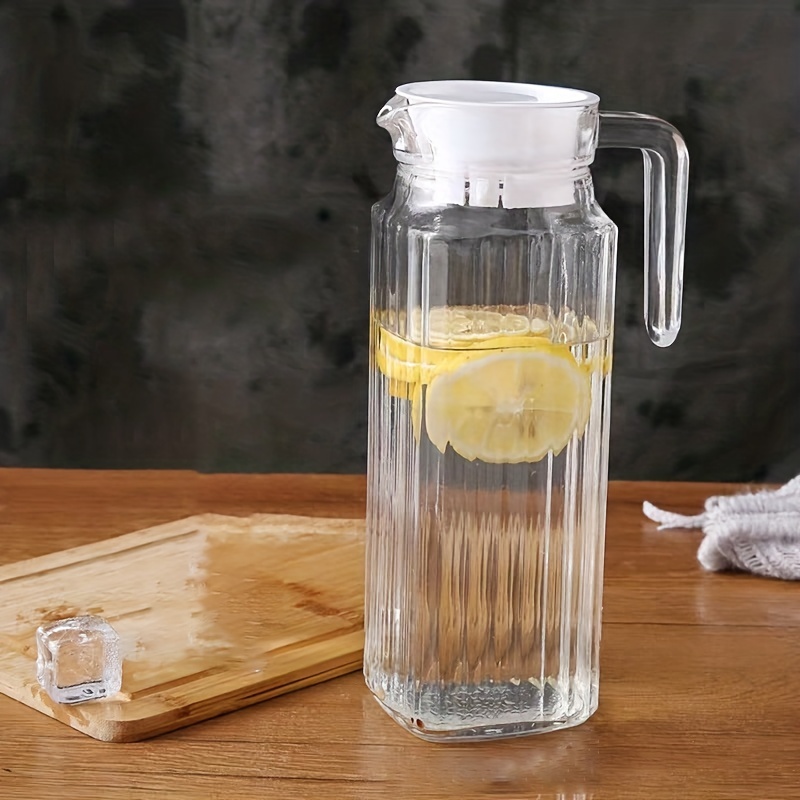 Glass Water Pitcher with Wood Lid Water Carafe with Handle - Fridge Glass  Jug fo