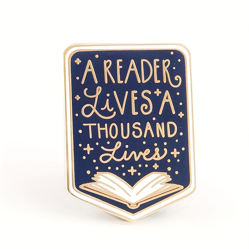 

Elegant " Lives A " Enamel Book Brooch Pin - Golden & Navy Blue Alloy Lapel Badge With Star And Design For Fashion Jackets & Accessories