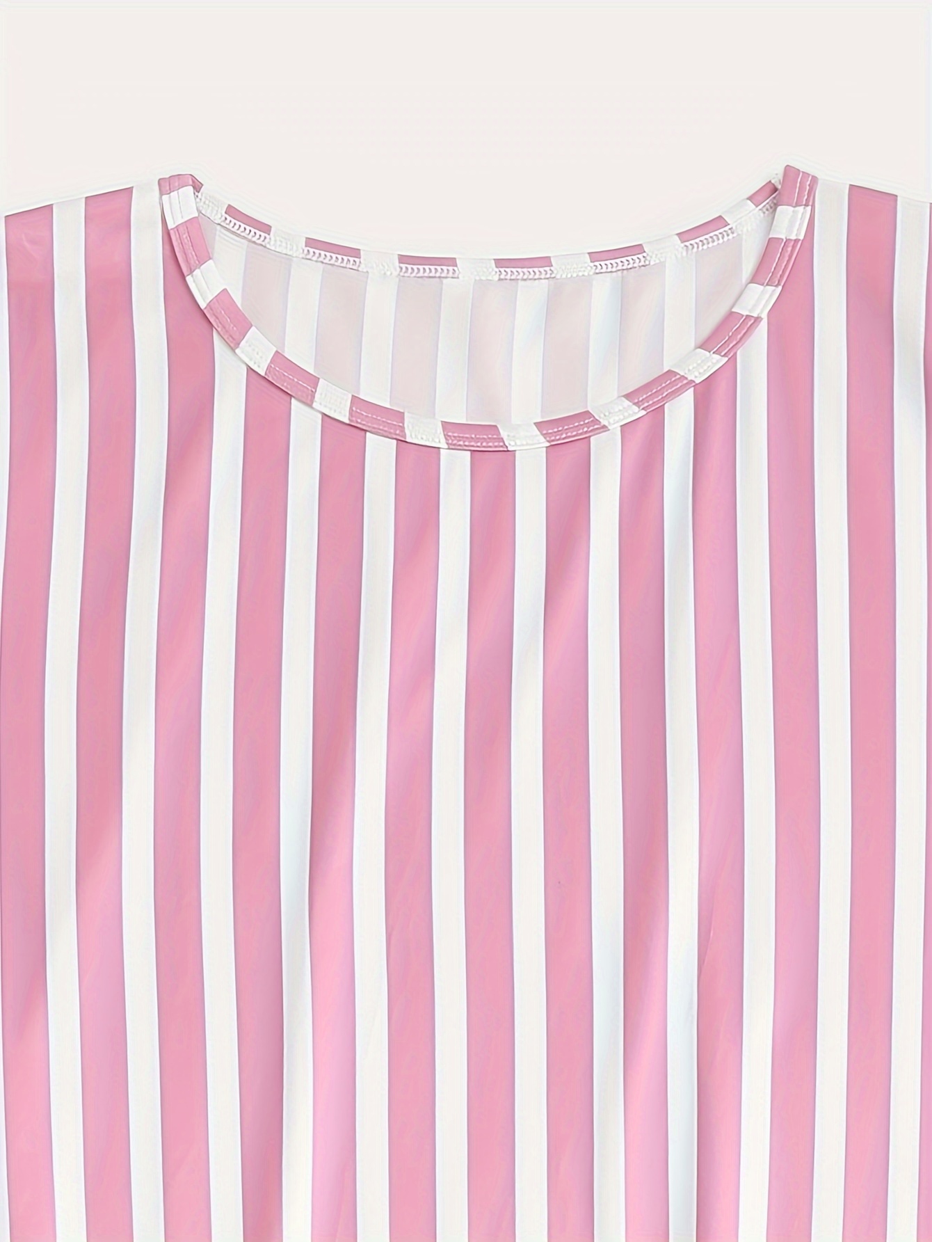 Striped Pattern Pajamas Set Short Sleeve Top & Pants 2 Piece