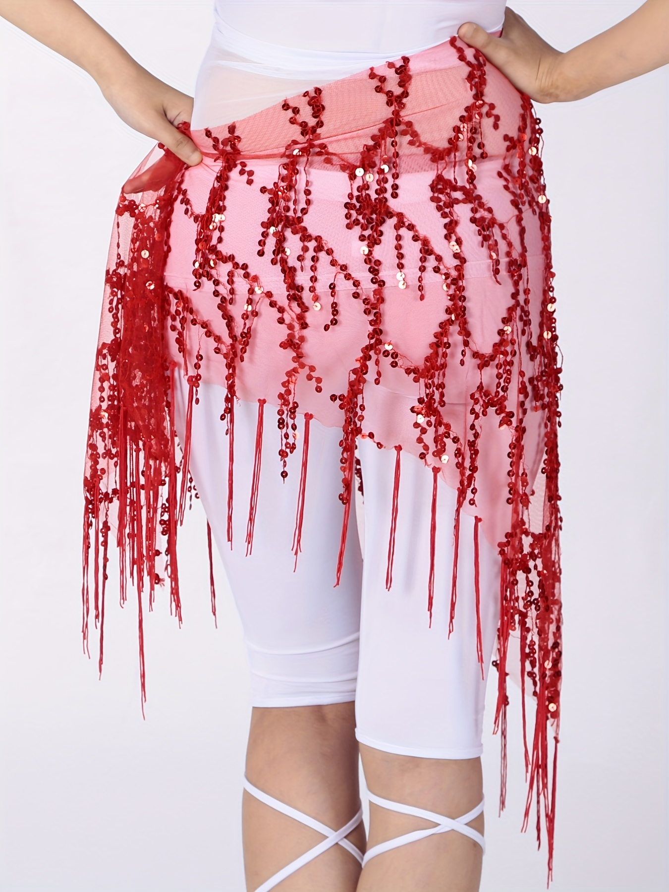 Sequin Tassel Skirts Sexy Knot Side Dance Hip Scarf Party Skirts
