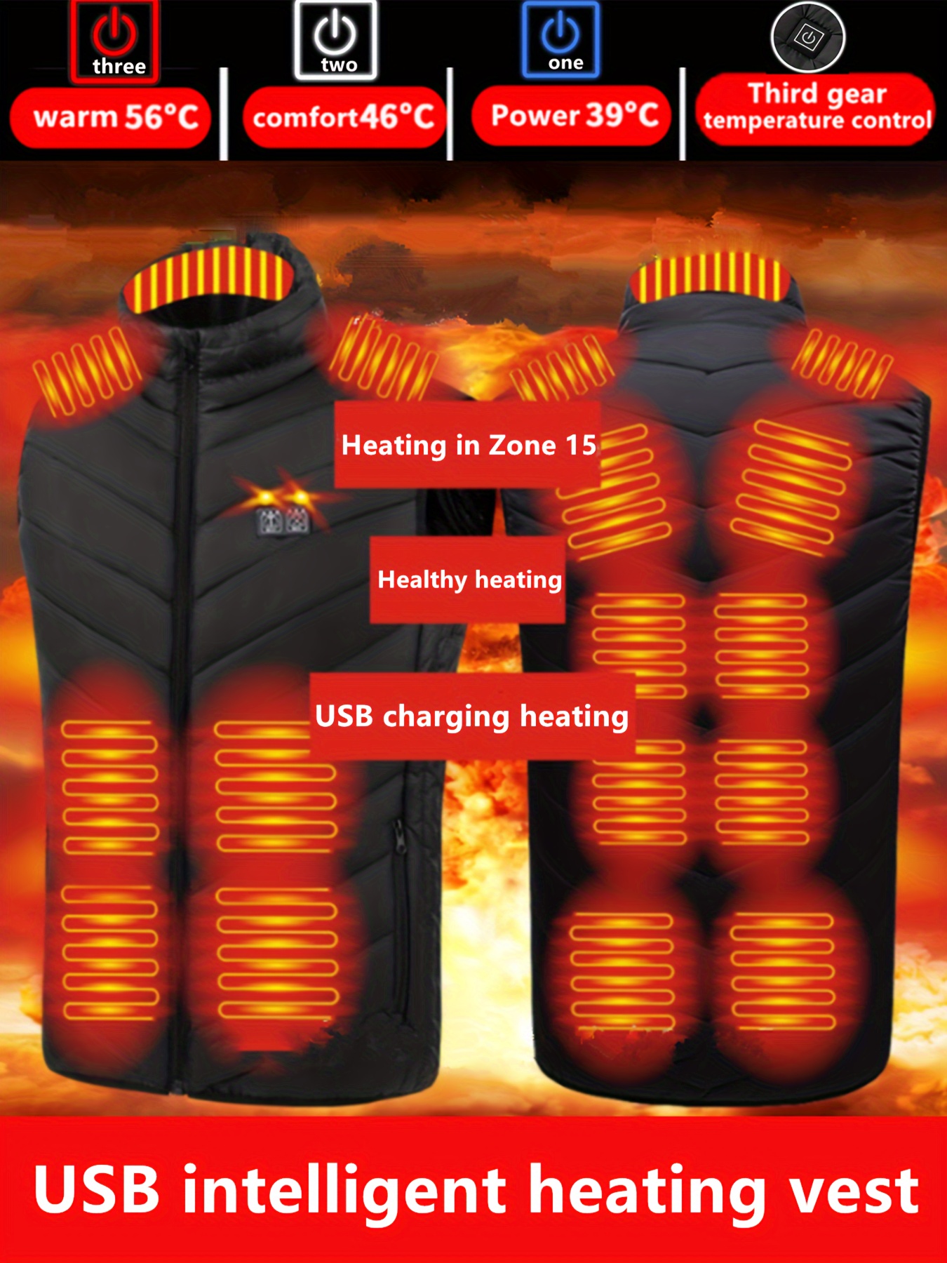 Chaleco térmico para mujeres y hombres, chaleco de calefacción eléctrico  inteligente recargable por USB, batería no incluida