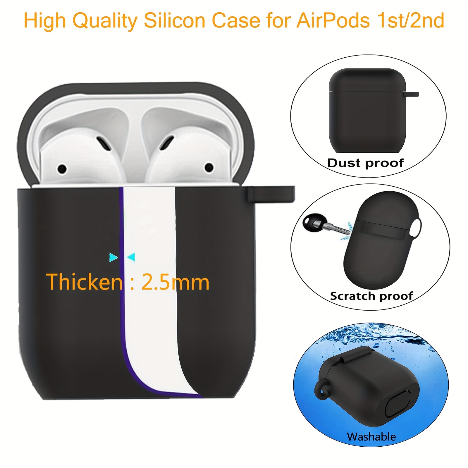 R-fun AirPods Case Cover, Soft Silicone Protective Cover with Keychain for  Women Men Compatible with Apple AirPods 2nd 1st Generation Charging Case