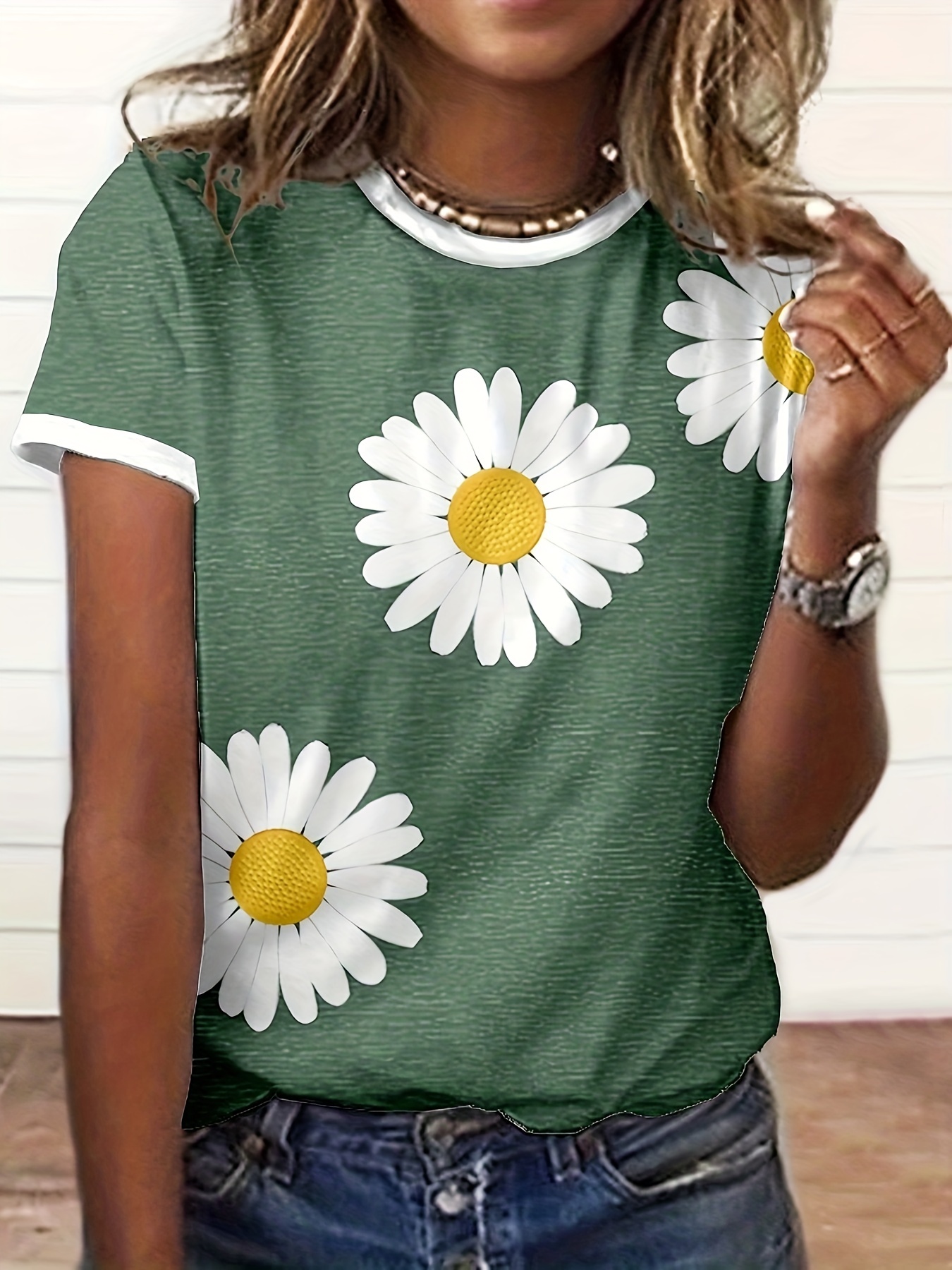 【CPGN STUDIO】Daisy Flower Short Sleeve T-shirt Faktuzi Daisy Shirts for Women Oversized T Shirts Flower