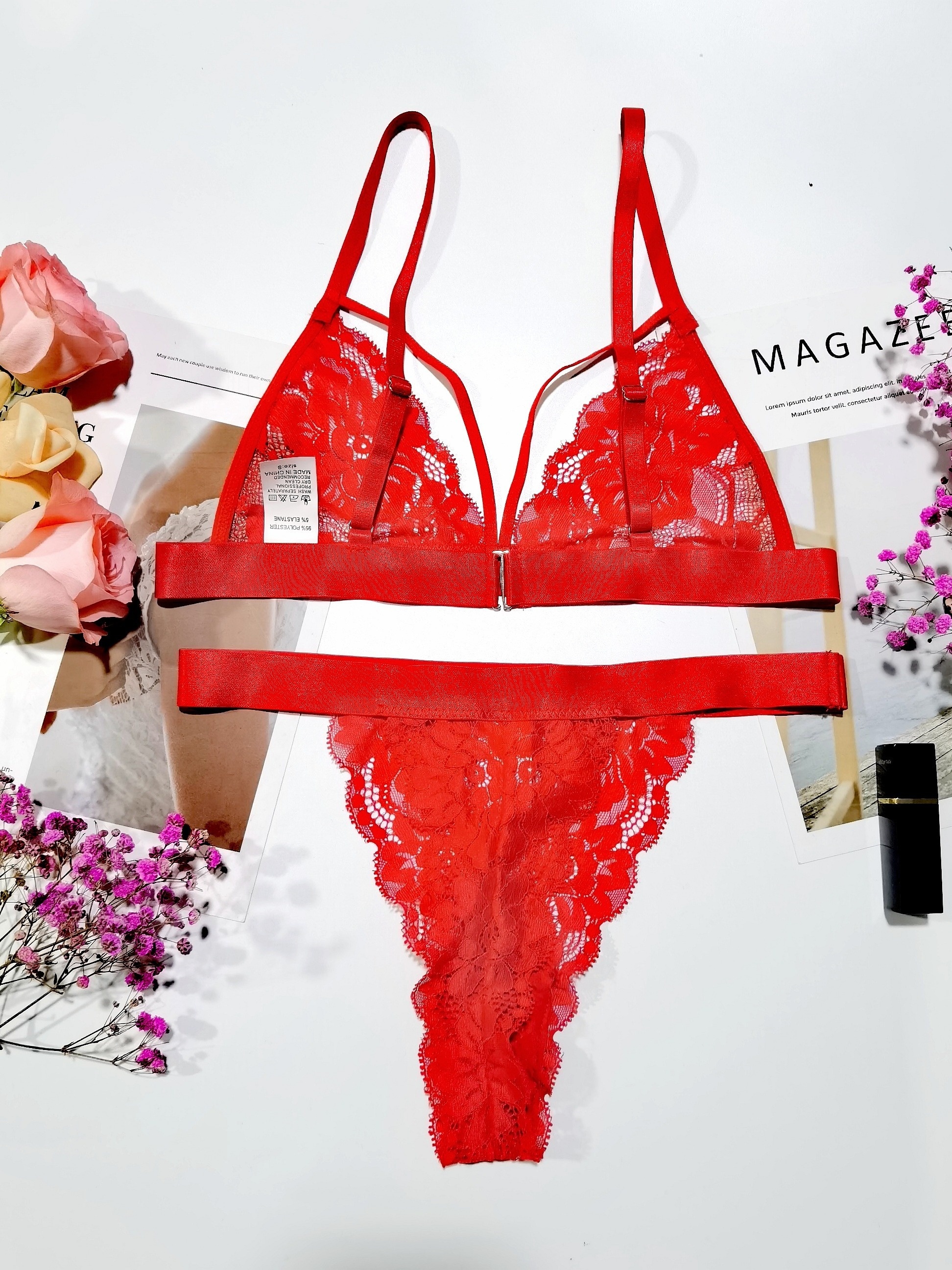 Red mesh pearl bra and underwear set - Shop PleaseMe Pleasure Women's  Underwear - Pinkoi