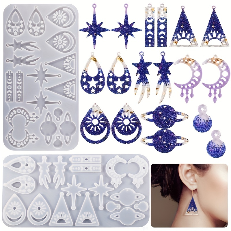 Molde de silicona - pendientes rectangulares motivo luna - resina epoxi -  Perles & Co