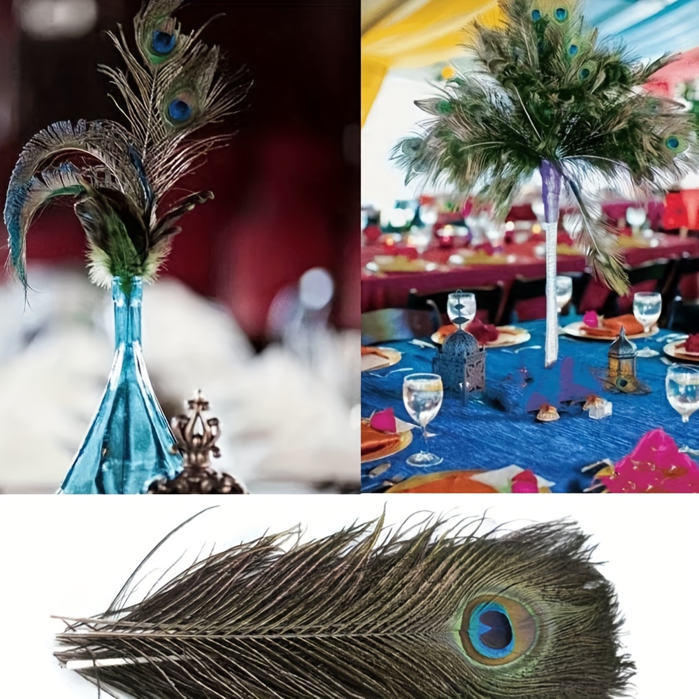 THARAHT 12pcs pluma de pavo real natural a granel 10-12 pulgadas 9.8-11.8  in Ojo pequeño para manualidades jarrón boda fiesta hogar decoración día