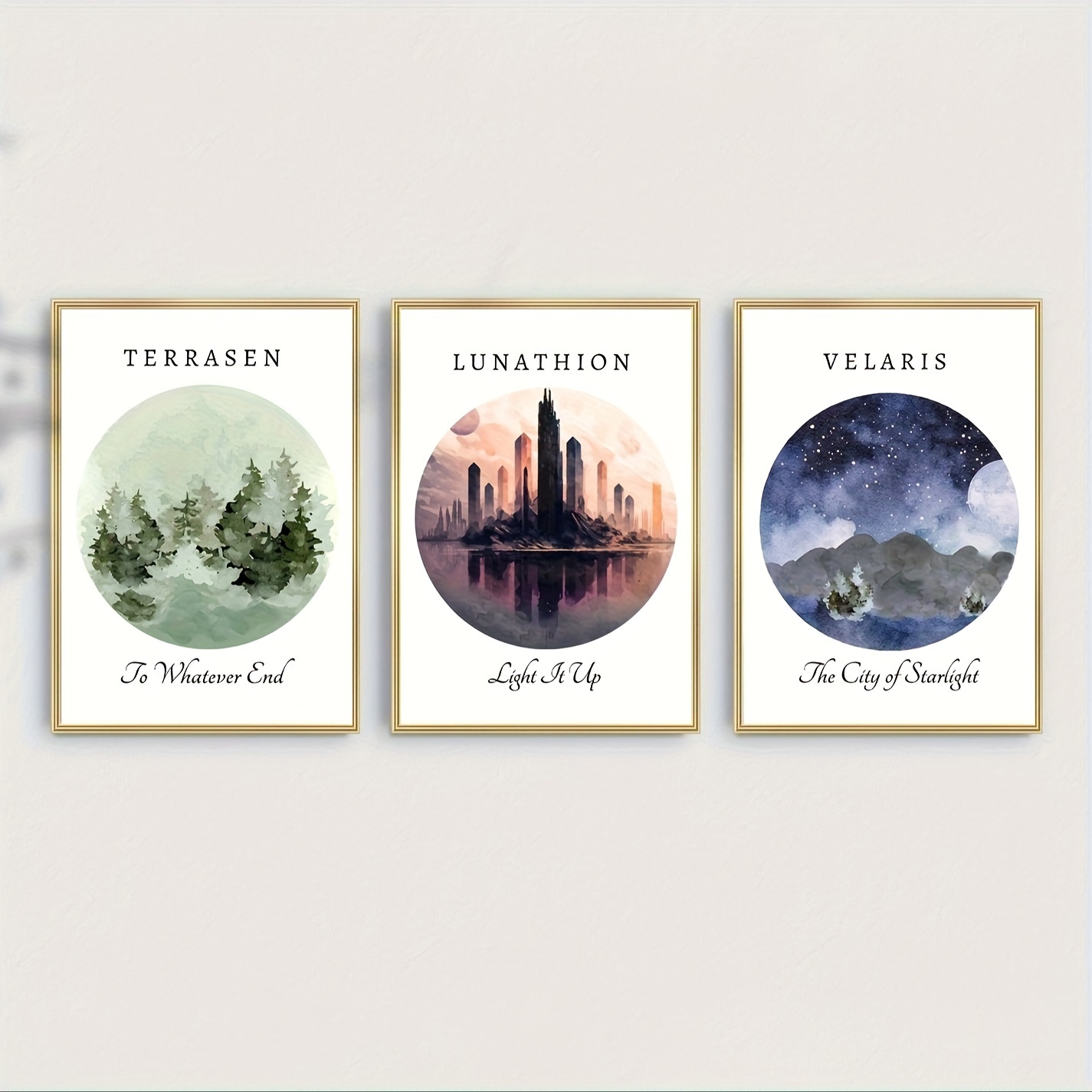 

3pcs Unframed Poster, Watercolor Art Prints, Acotar, Crescent City, Throne Of Glass, Literary Poster, Fans Wall Art, Modern Painting For Living Room Decoration Bedroom, Home Decor