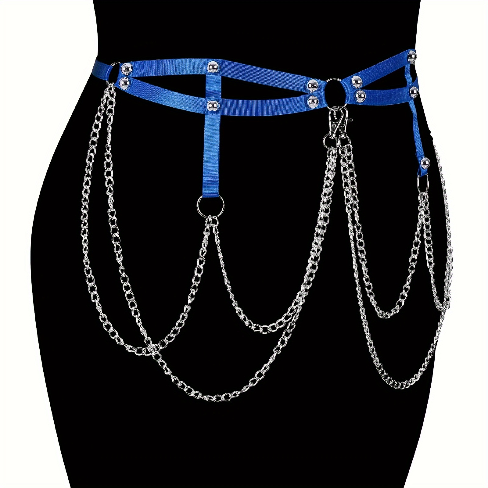 punk chain fringe garter belts solid color elastic body - Temu