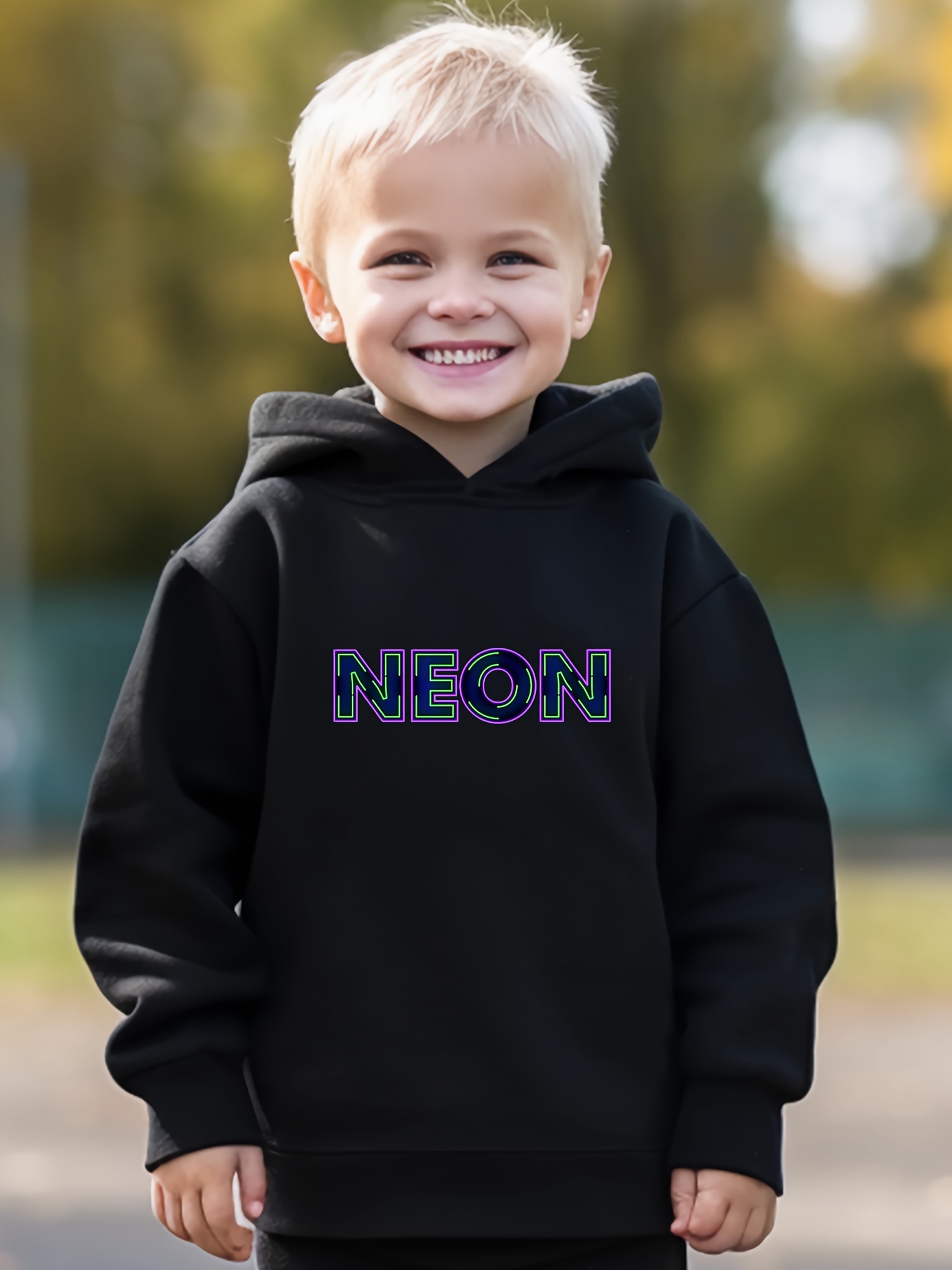 2pcs Boys NEON Letter Long Sleeve Outfit Crew Neck Hoodie Comfy Pants Set Kid s Clothes