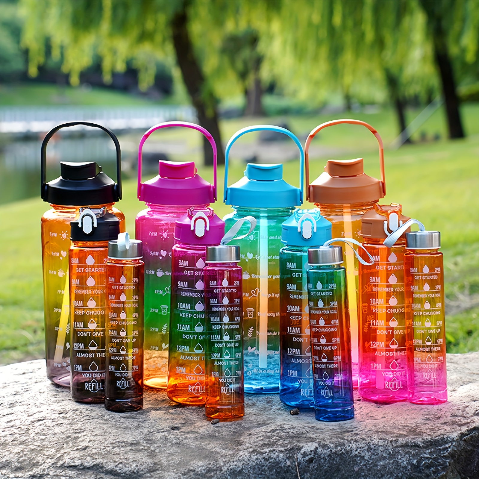 3pcs/Set 2024 Newest Gradient Color Sports Water Bottle Set With