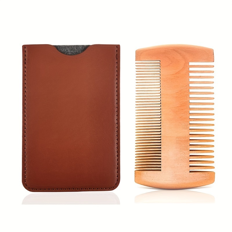 

Natural Beech Wooden Beard Comb & Case For Men, Dual Action Fine & Coarse Teeth, Beard Styling Comb For Daily Beard Care