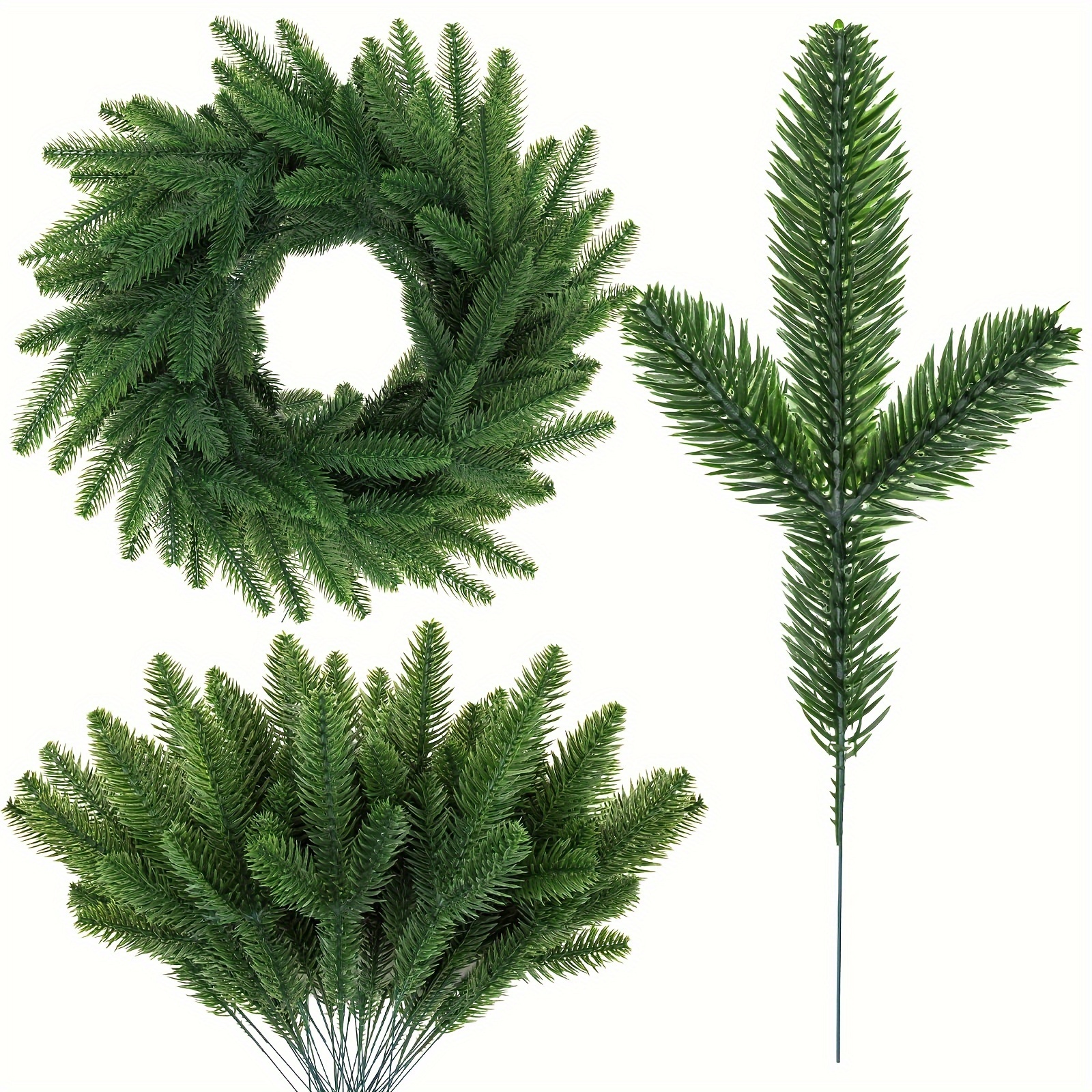 Artificial Green Pine Needles Branches - 10pcs for Wreath Decorations