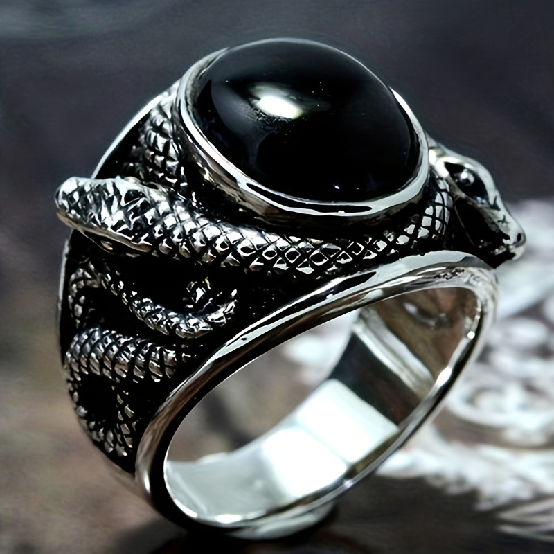 Men's Retro Rhinestone Snake Ring, Statement Party Accessory