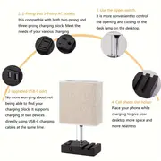 1pc 3-Color Temperature Bedside Lamp, Nightstand Lamp Table Lamp, Desk Lamp With 2 USB And AC Outlet, Bedside Phone Stands For Bedroom, Living Room, Office, LED Bulb Included details 2