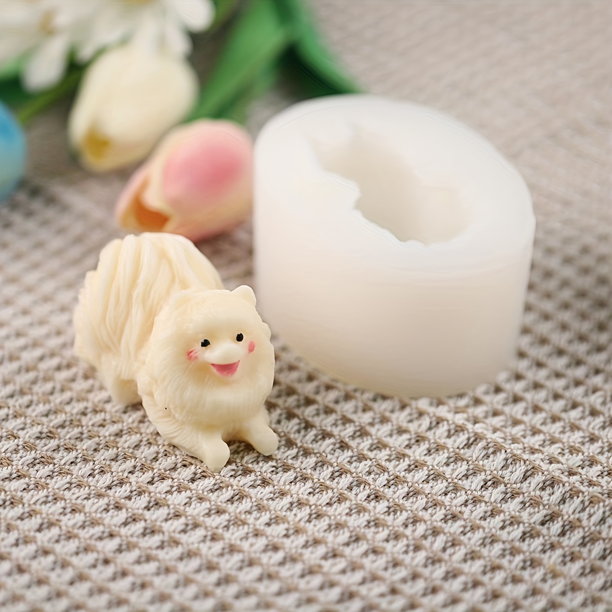 

1pc Pomeranian Dog Silicone Mold For Aromatherapy Candles, 3d Animal-shaped Diy Ice Cube & Baking Mold