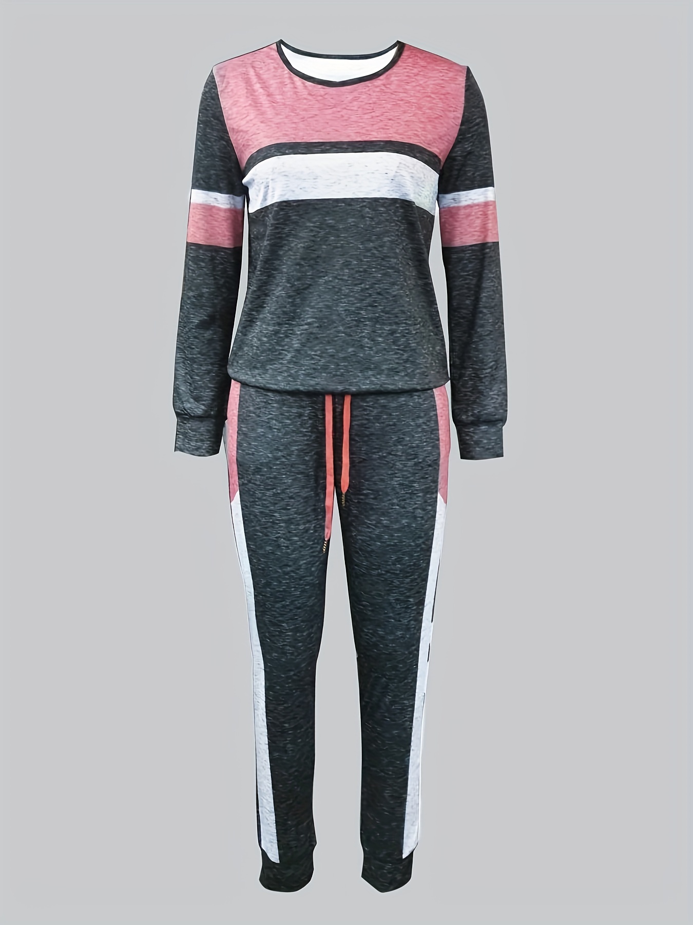 Casual Two piece Set Crew Neck Long Sleeve Tops & Drawstring Jogger Pants