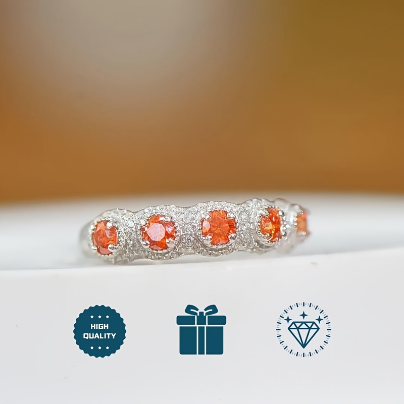 5 Stone 925 Sterling Silver Orange Round Cut Moissanite Ring - Temu ...