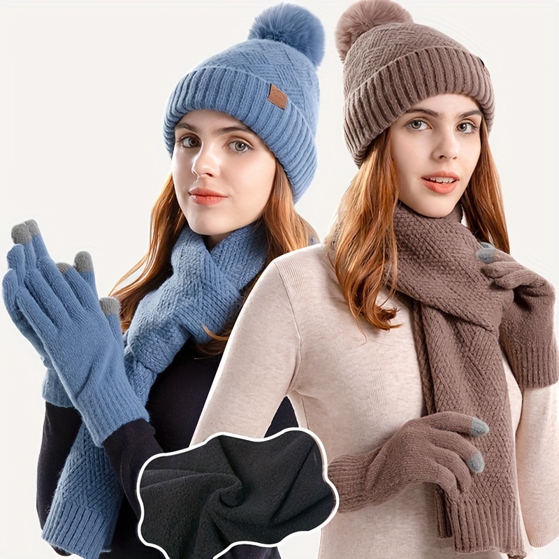 OROOTL Bonnet écharpe gants femme hiver bonnet pompon gant tricoté bonnet  neige chapeau chapeau chaud hiver ensemble hiver 3