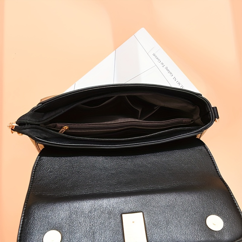 Solid Crossbody Bag Metal Decor Shoulder Purse
