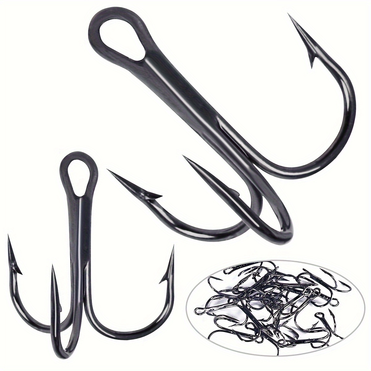Treble Fishing Hook Strong Round Bend Treble Hooks 100PCS-200PCS Wide Gap  High Carbon Steel Hooks for Lures Baits Size 1/0-14 Black : Sports &  Outdoors 
