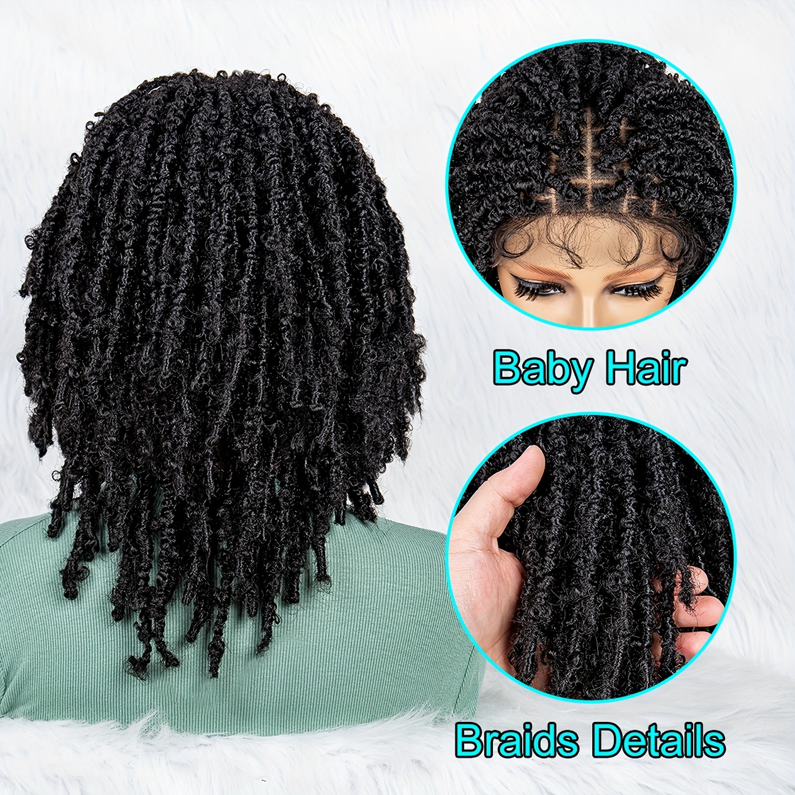 Twisted Braids Hair with Curly Ends Braided Wigs Short Black