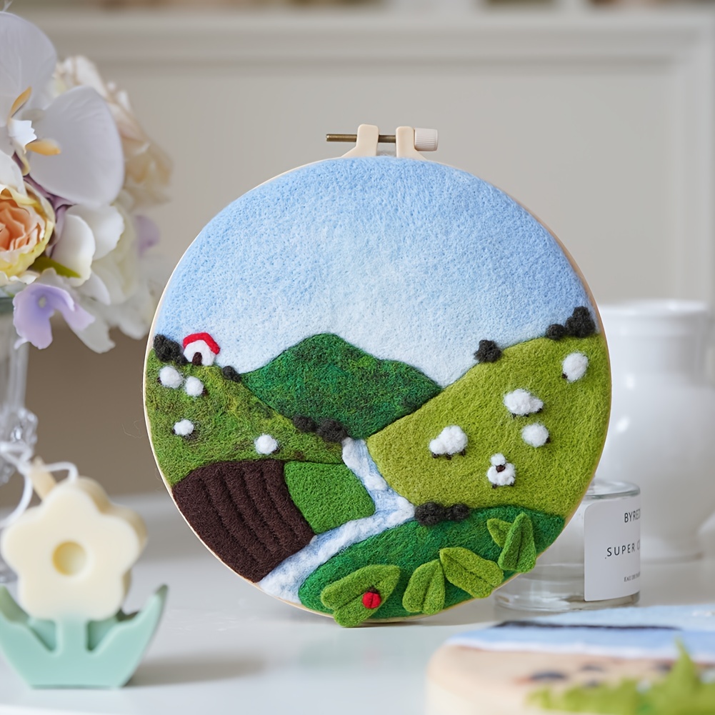 DIY Wool Embroidery Craft kit Felt Painting Embroidery Frame Landscape Wool  Needle Picture Decoration For Adults Kids