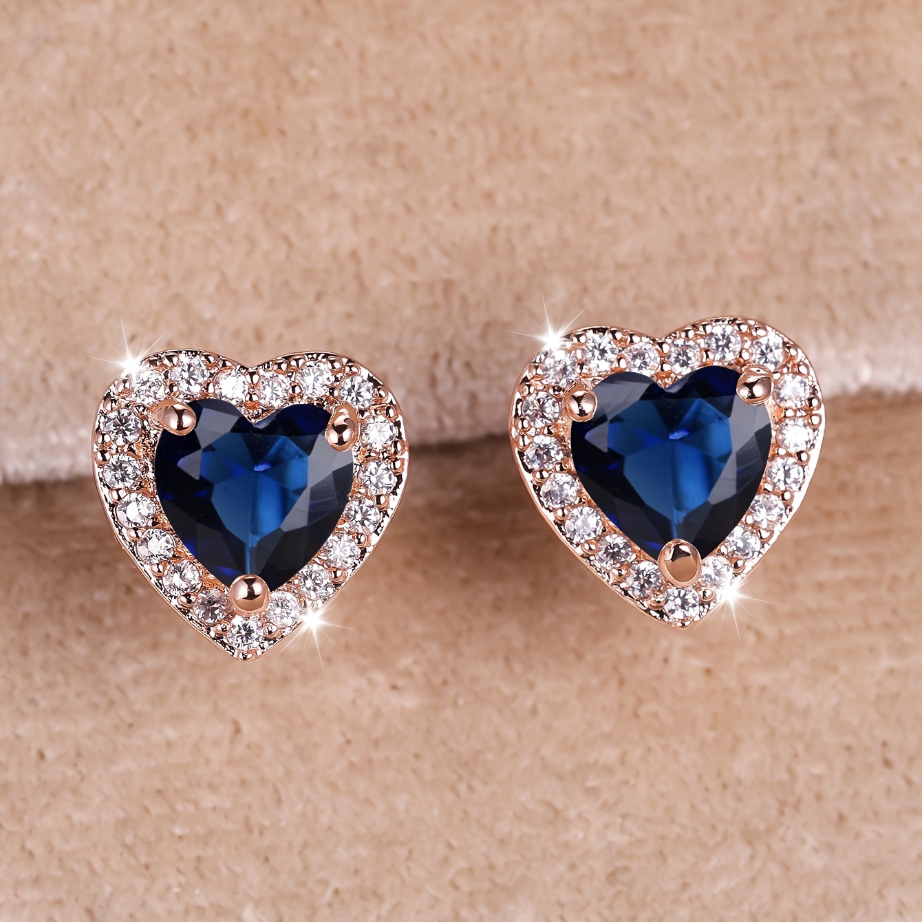Rose Golden Stud Earrings Multicolor Love Heart Shaped zirconia