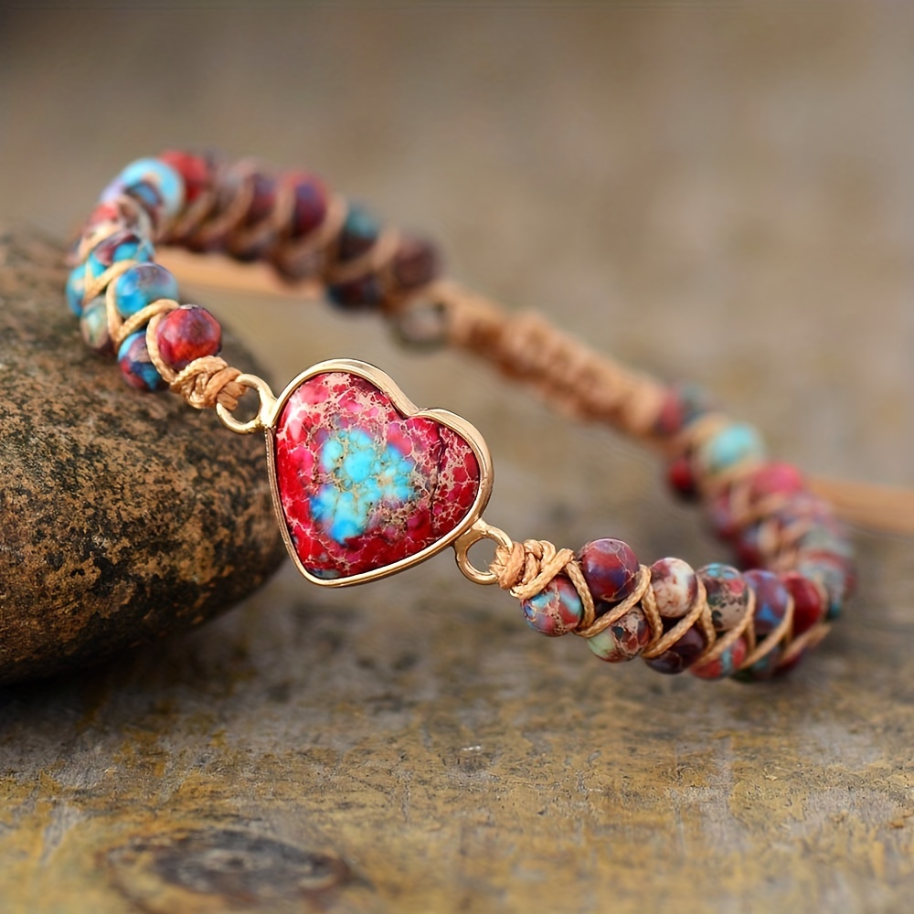 

Hot Selling Bracelet Goods Source Red Imperial Stone Bracelet Peach Heart Love Hand String Braided Bracelet