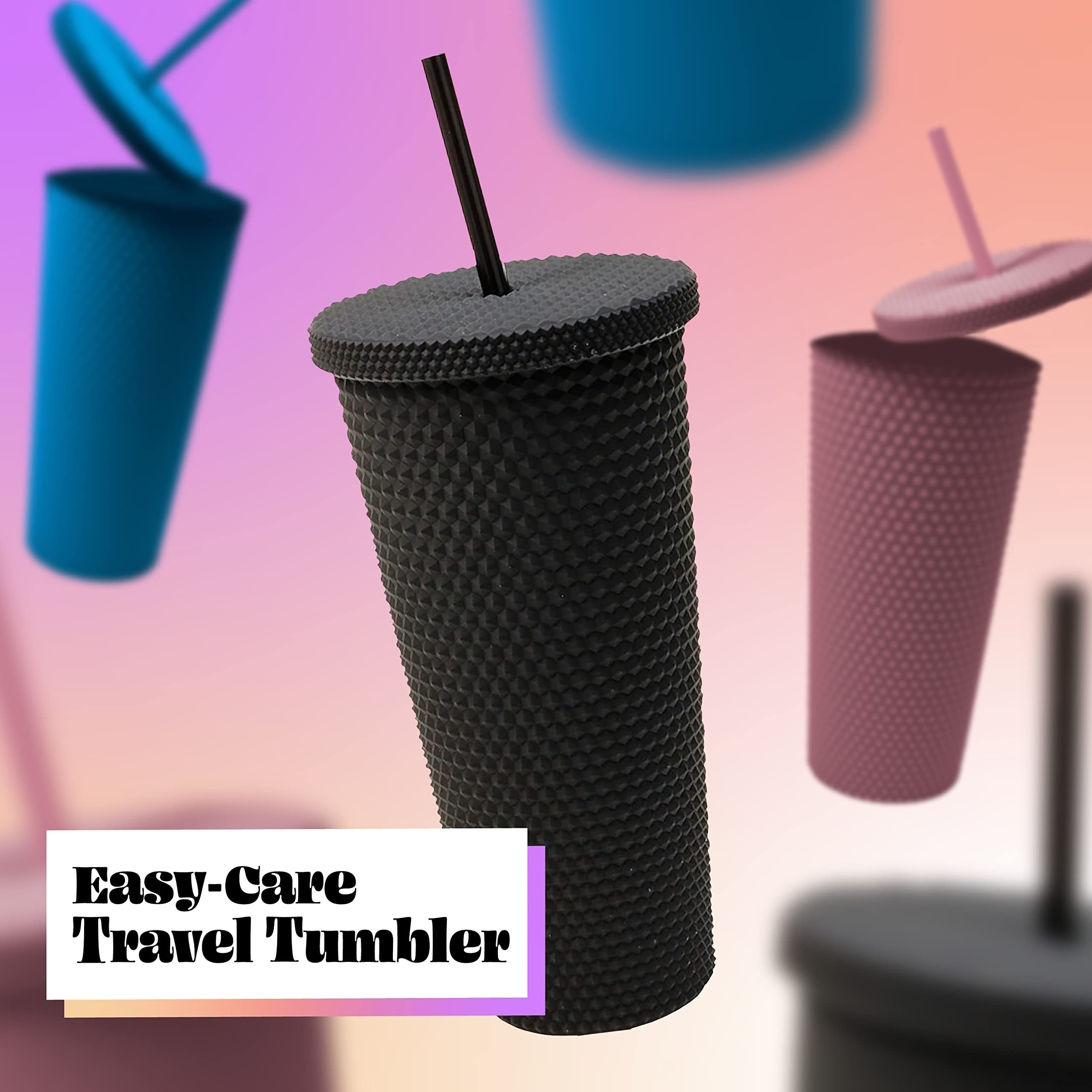 Studded Tumbler With Lid And Straw Double Wall Plastic Water - Temu