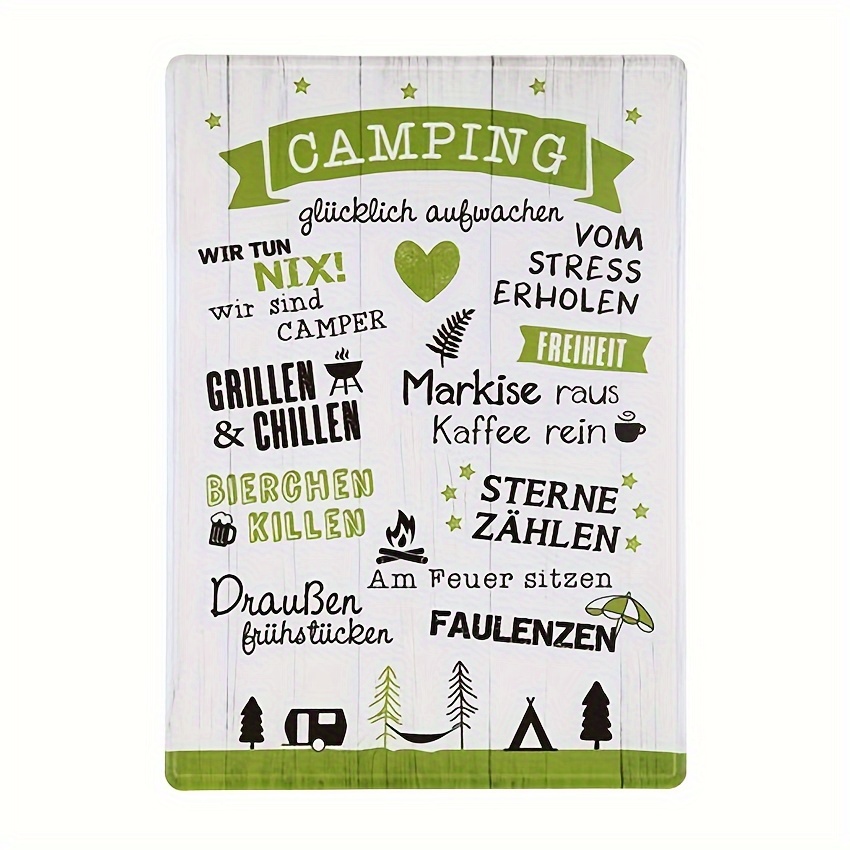 Image of Smart Camping Metal Sign - Decorative Outdoor Lawn Ornament, German Text, Green/cream/brown Options, 8x12 Inches