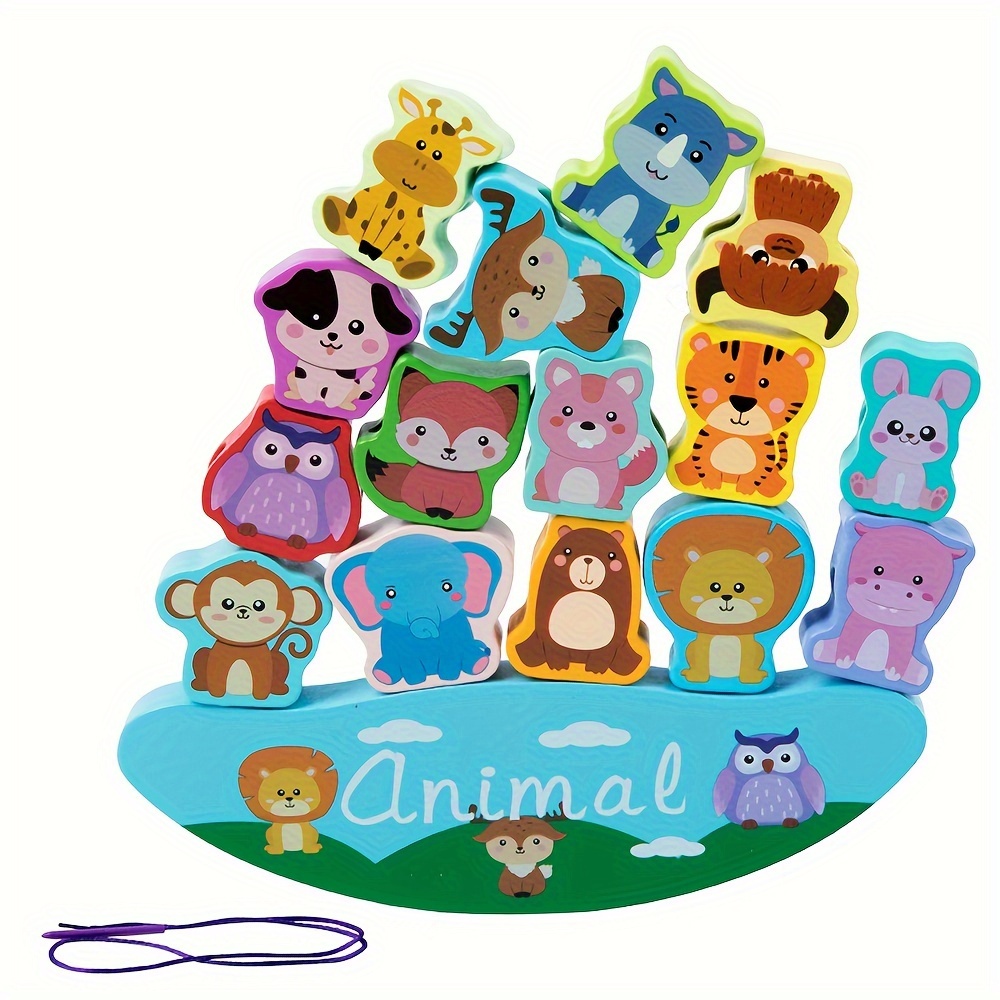 Wooden Animal Puzzle Blocks Cartoon Puzzle Games Educational Stacking Toys
