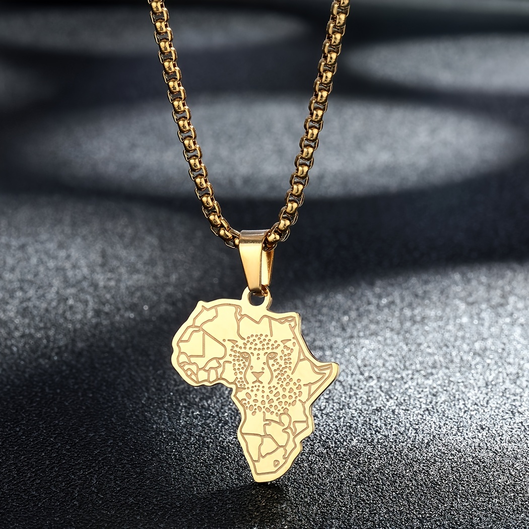 African Map Tiger Men Charm Necklace
