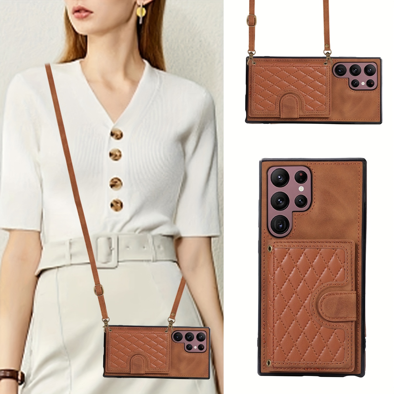 Lattice Brown Leather Sheath Phone Case For S23 S22 S21 Ultra S23 S22 S21  S20 Plus S23 S22 S21 S20 A52 A71 A72 A22 A32 A21s S20 Fe S10 Plus Note 10