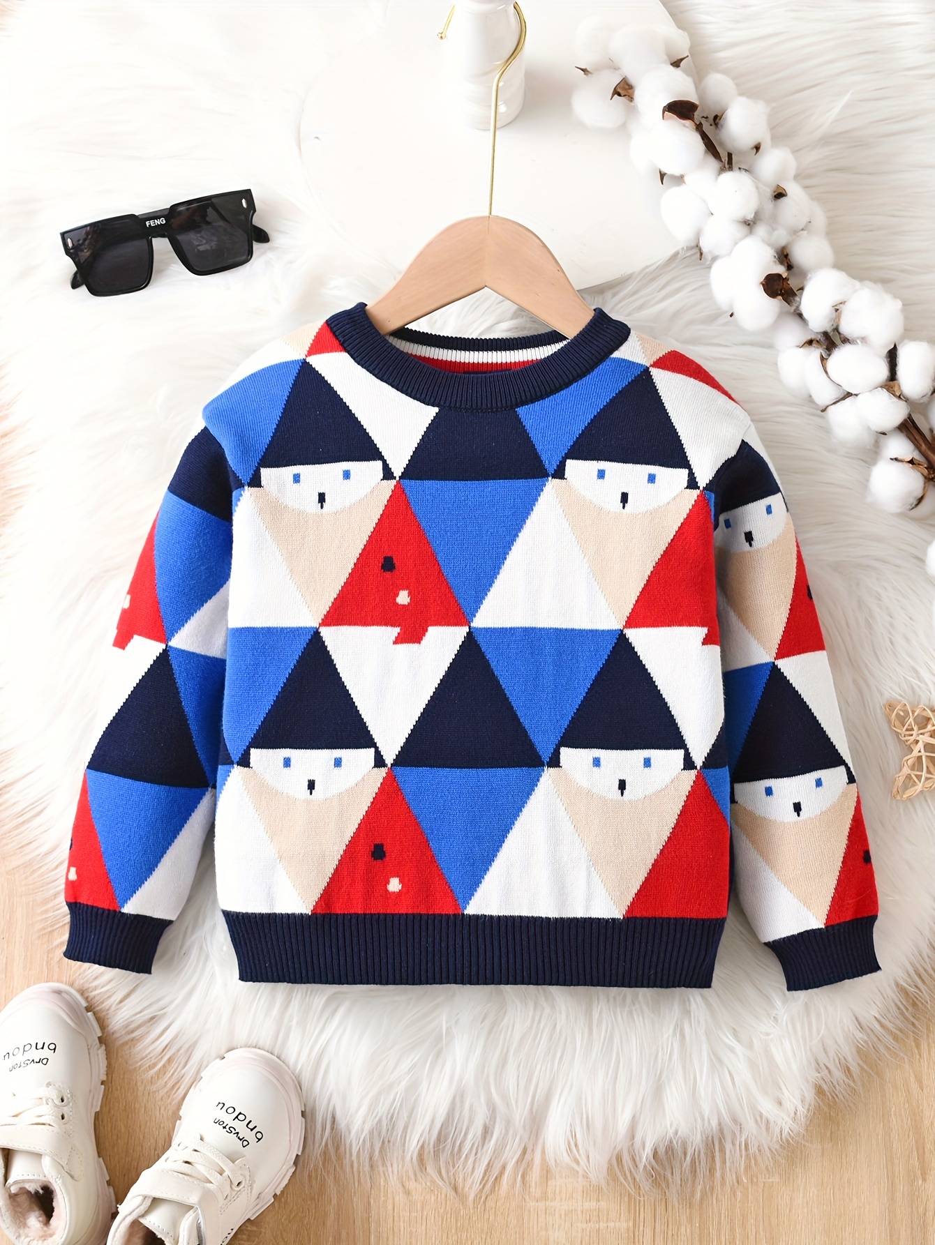 Girls Colorblock Geometric Pattern Crew Neck Knit Jumper Top Temu