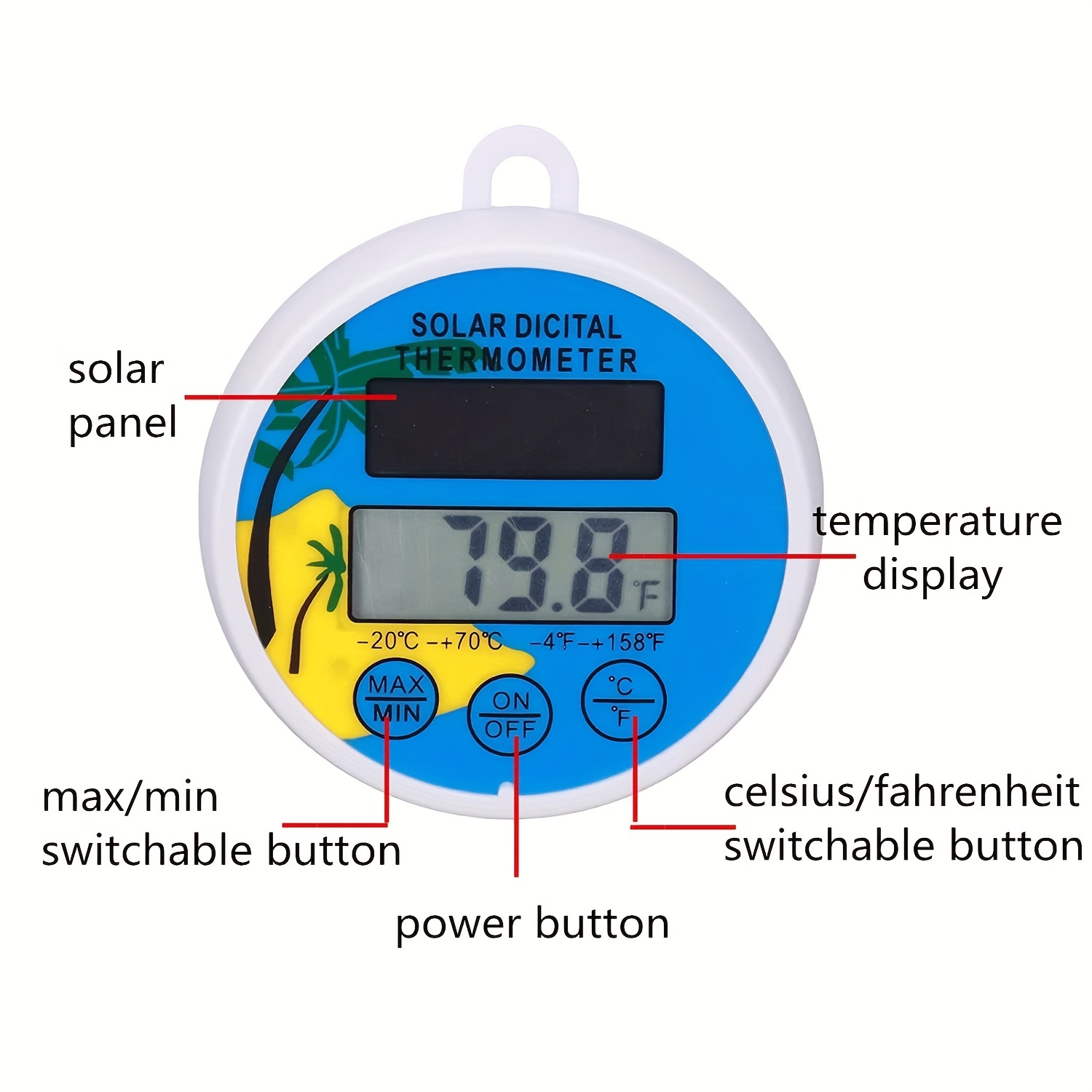 Pool Thermometer Solar Powered Floating Pool Water Temperature