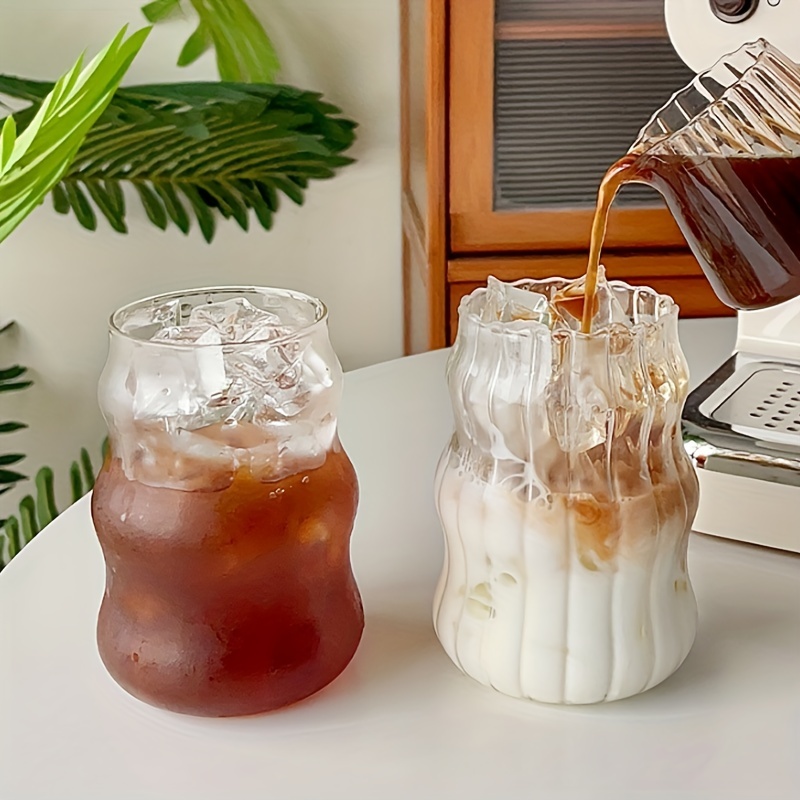  Lioong 2Pcs Crystal Stripe Glass Cup Juice Bottles Set,Mason  Jar with Lip and Straw,Wide Mouth Water Drinking Cups For Juice Milk Coffee  : Home & Kitchen