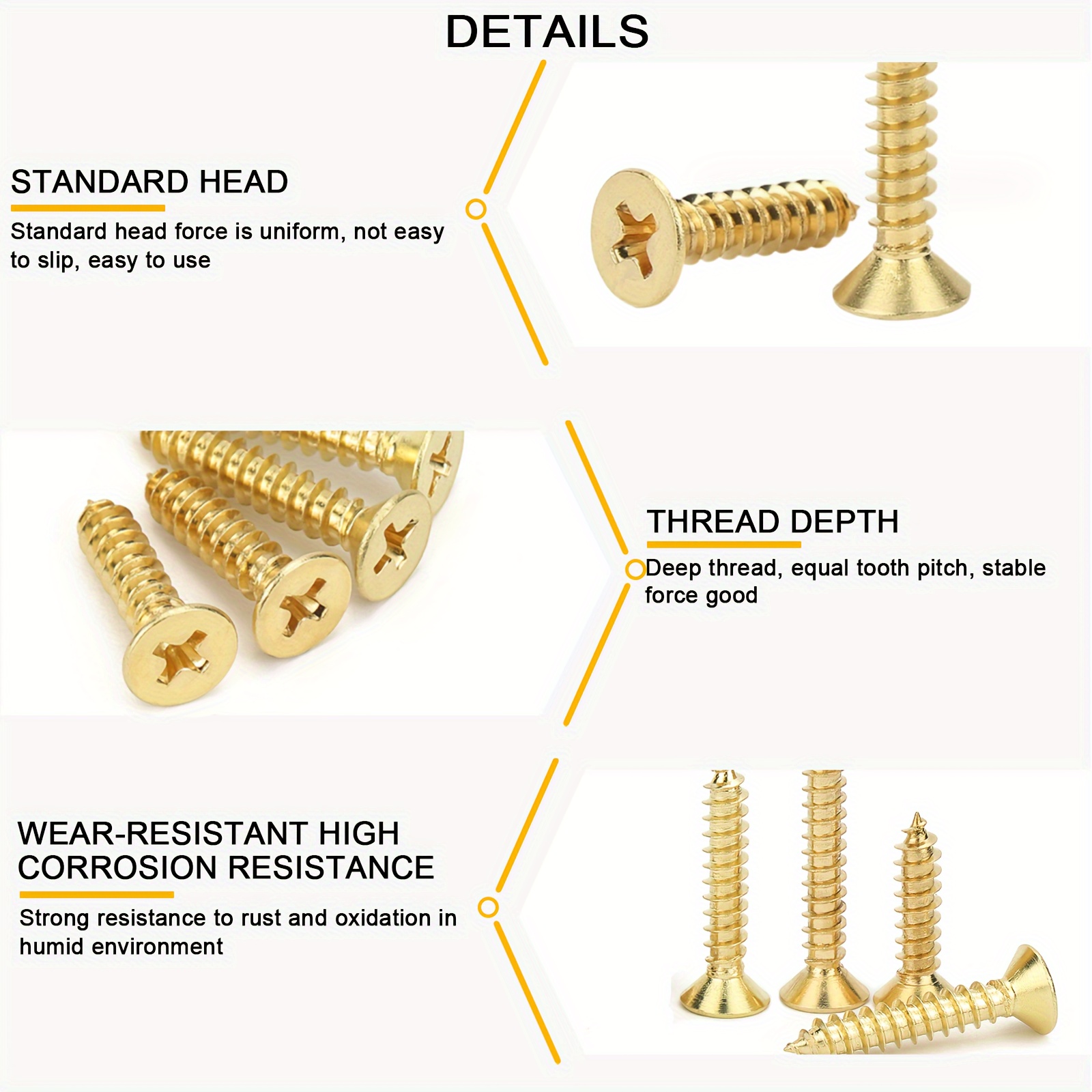 Gold Flat Head Screws Wood Screws Dry Wall Screws Miniature