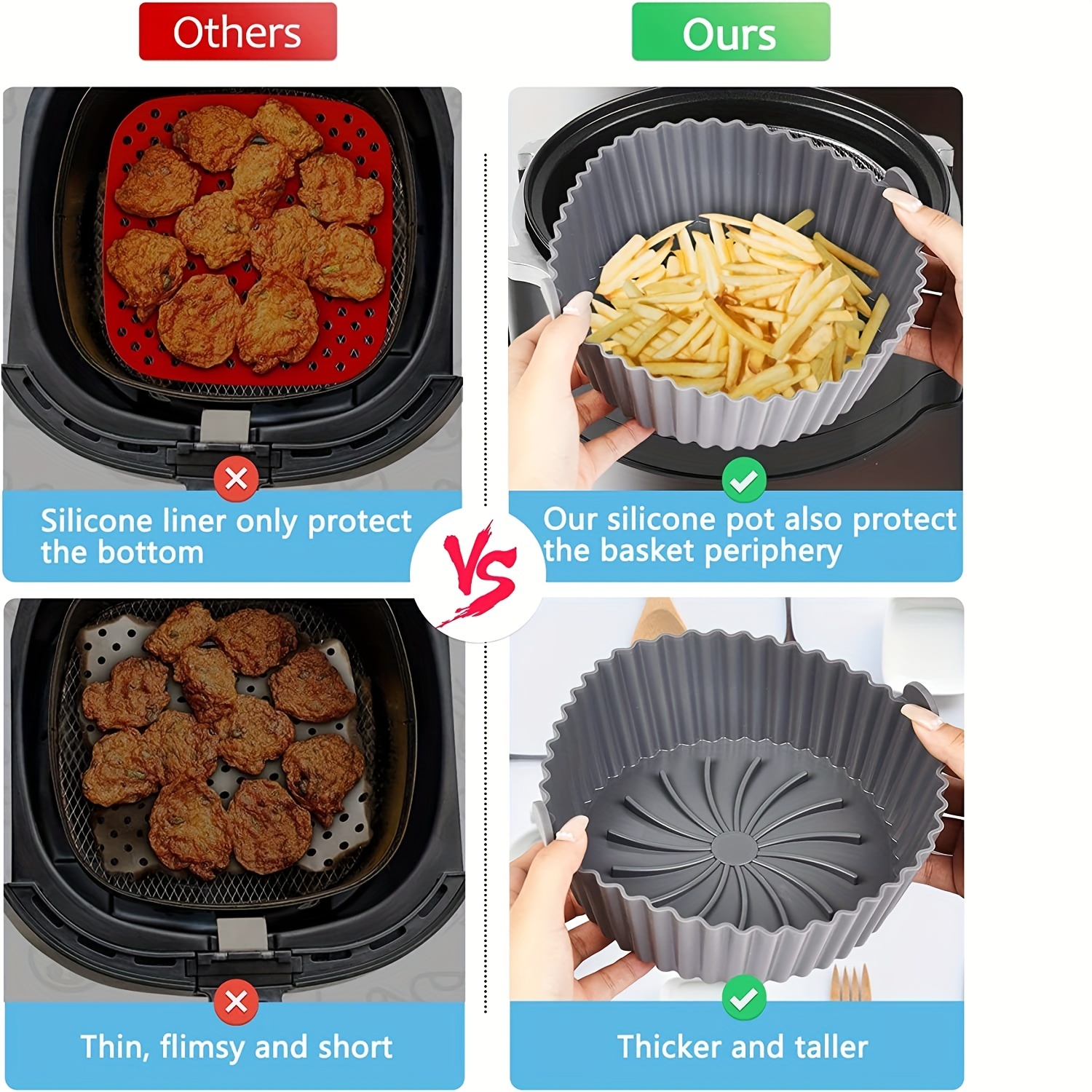 Silicone Air Fryer Liners Reusable Round Oven Baking Tray Basket