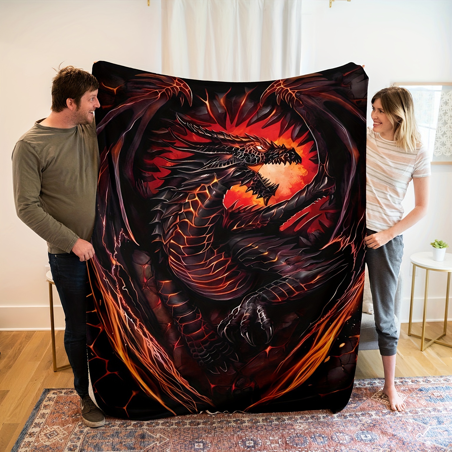 

1pc Dragon Pattern Print Blanket, Flannel Blanket, Soft Warm Throw Blanket Multi-purpose Blanket For Couch Sofa Bed Office Camping Travelling