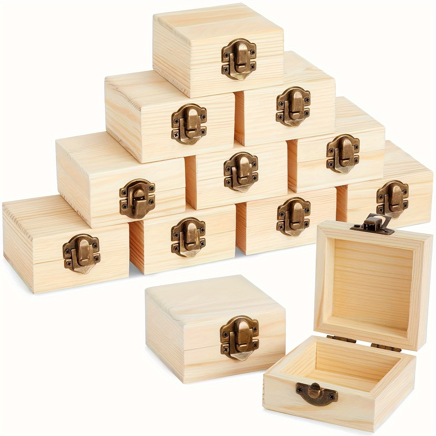 

12pcs Small Unfinished Wooden Boxes For Crafts Supplies, Paintable Wood Treasure Chests For Jewelry And Diy Projects (2.7x2.7x1.6 In)