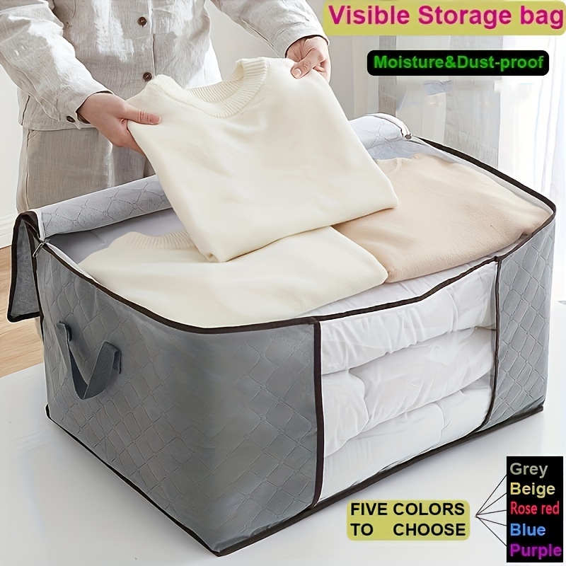 Large Storage Bin, Blanket Clothes Organization And Storage Containers,  Foldable Organizer Box With Reinforced Handle For Comforters Bedding  Organizer, Grey, Wardrobe Organizer, Closet Organizer, Bedroom Accessories  - Temu