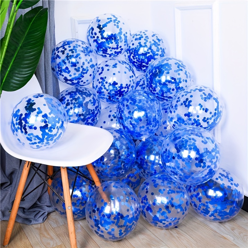 

20pcs Blue Confetti Balloons, 12 Inches Clear Latex Balloon With Confetti For Graduation Engagement Bridal Shower Party Balloon Baby Shower Balloon Birthday Anniversary Party Decoration Supplies