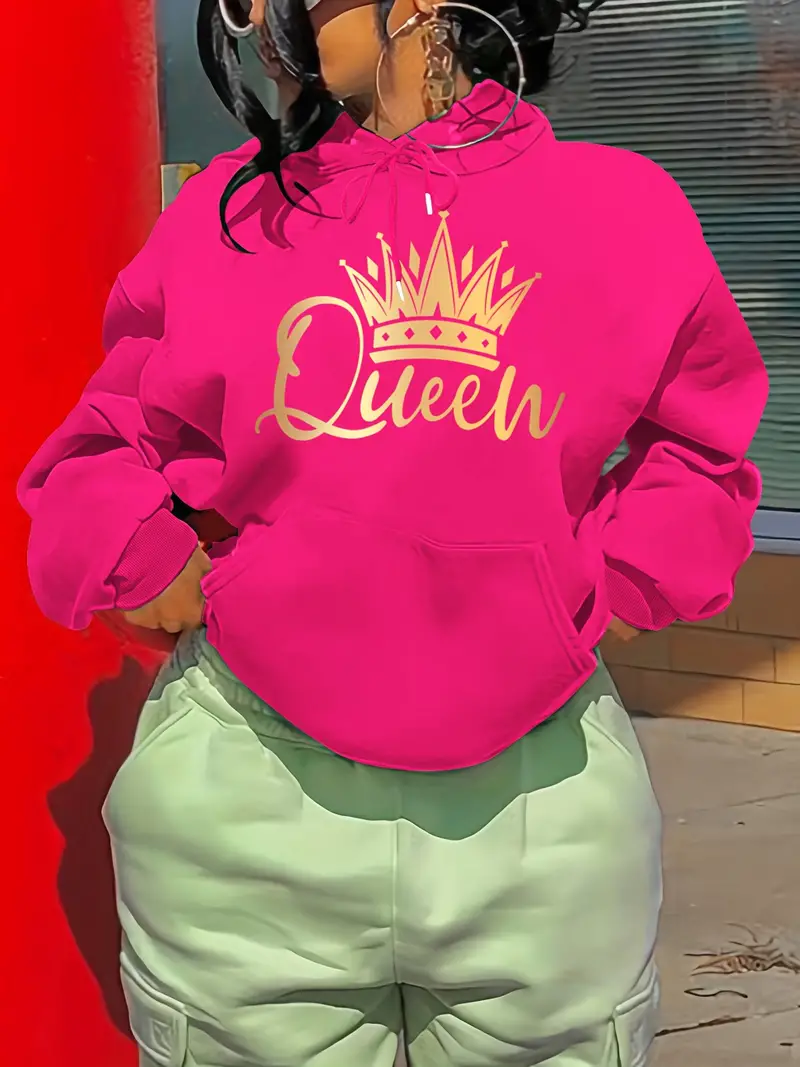 Queen Print Hoodie Drawstring Casual Hooded Sweatshirt For - Temu