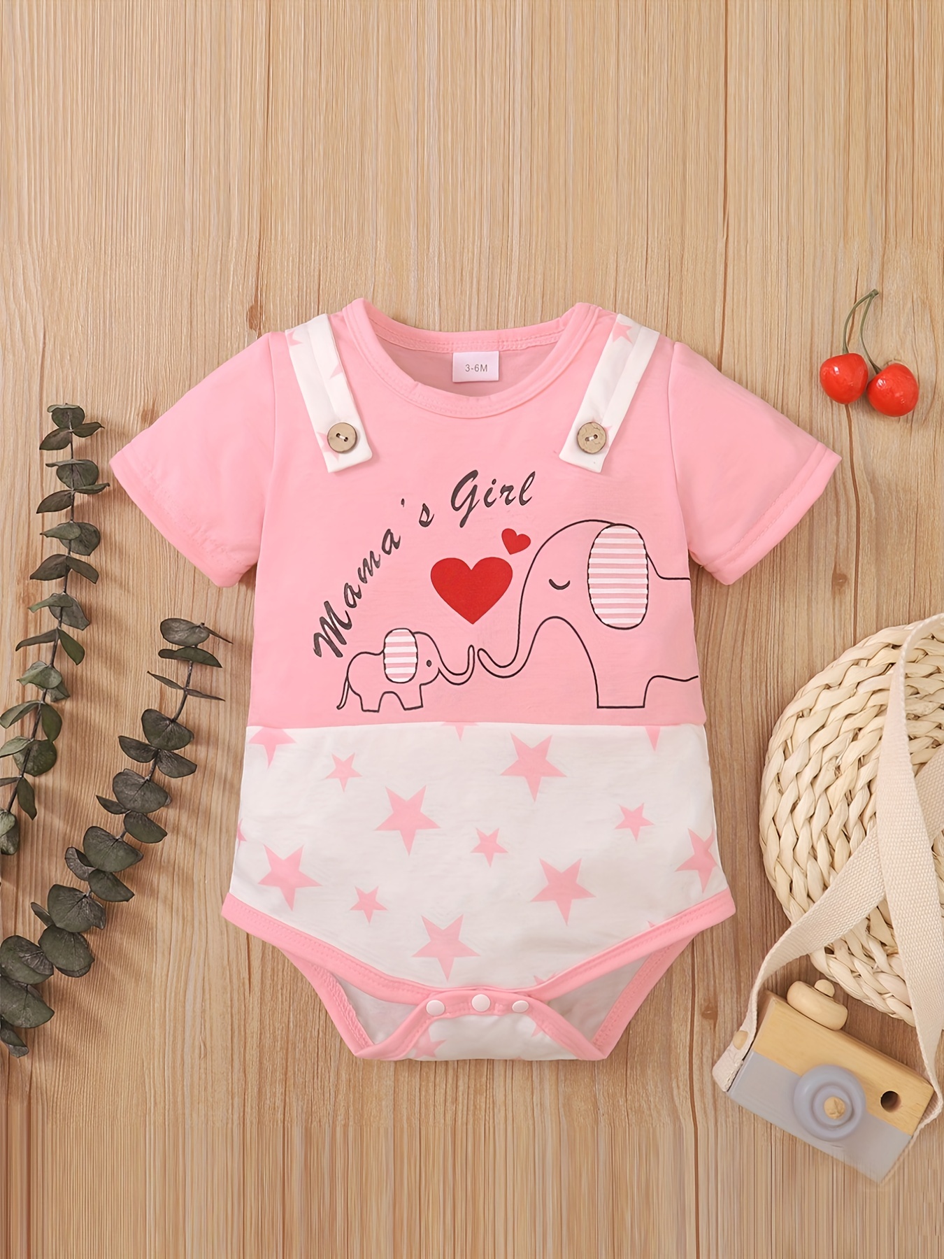 Baby Girls Cute Elephant Graphic Print Short Sleeve Onesie - Temu ...