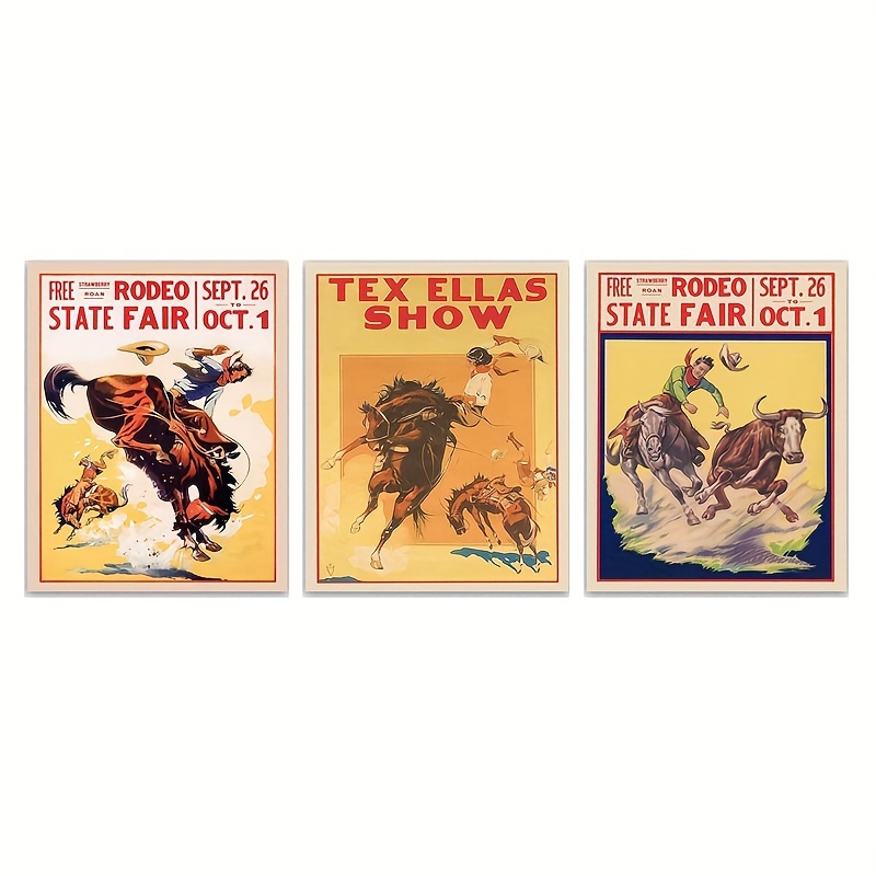 

3pcs/set Vintage Canvas Print Posters, Cowboy Competitive Show Canvas Wall Art Paintings, Artwork Wall Painting For Living Room Bedroom Bathroom Office Hallway Wall Decors, No Frames