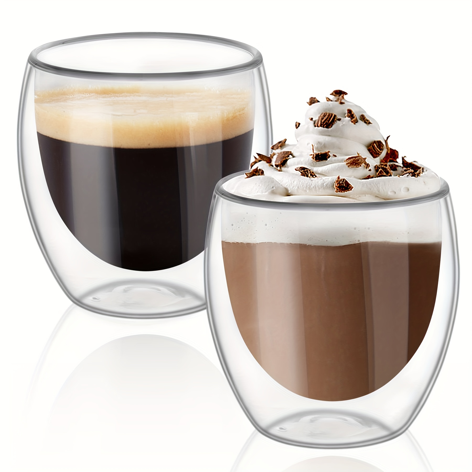JNSMFC Tazas de café de vidrio de doble pared con asa, paquete de 4 tazas  de café de vidrio aisladas…Ver más JNSMFC Tazas de café de vidrio de doble