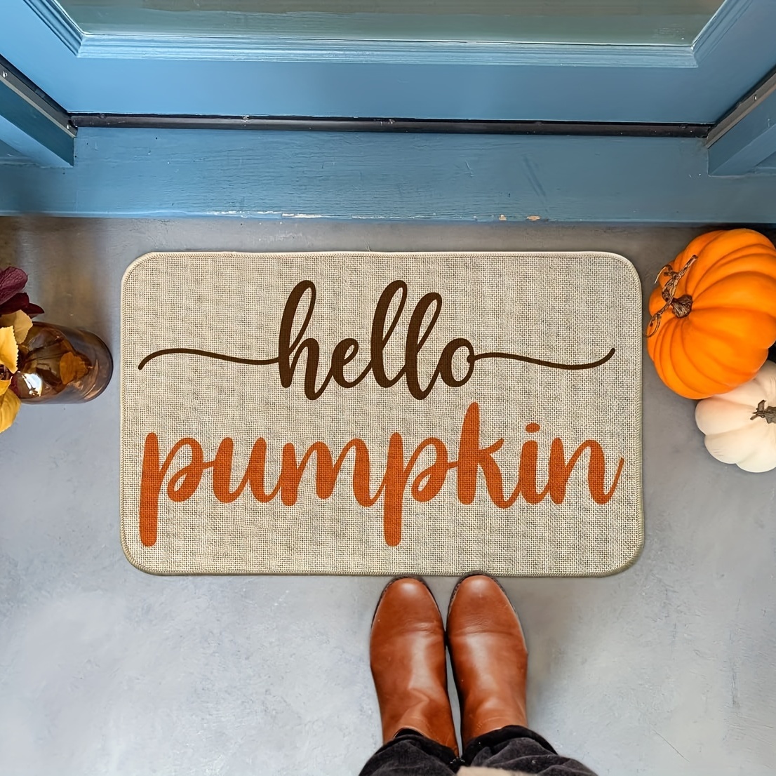 Watercolor Pumpkin Decorative Door Mat, Family Seasonal Autumn